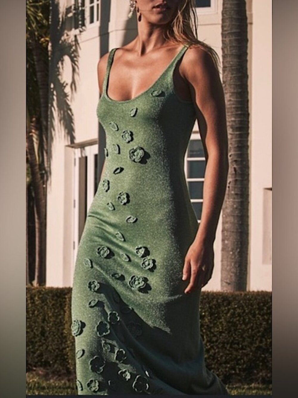 Caroline Constas Olive Green Floral Appliqué Maxi Dress NEW WITH TAGS